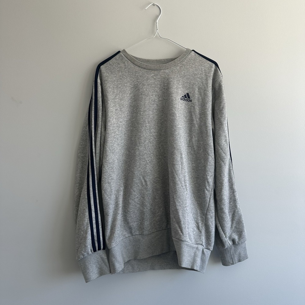 ADIDAS LARGE UNISEX SWEATSHIRT LS BLUE CREW NECK GREY, WHITE SIZE L